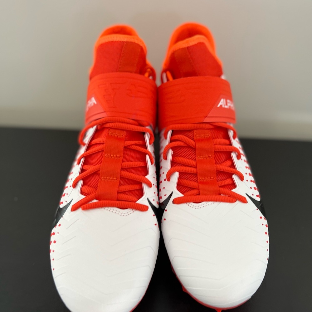 Size 11.5 Nike Alpha Menace Pro 2 Mid Football Cleats AQ3209-107 White/Orange - Picture 4 of 8